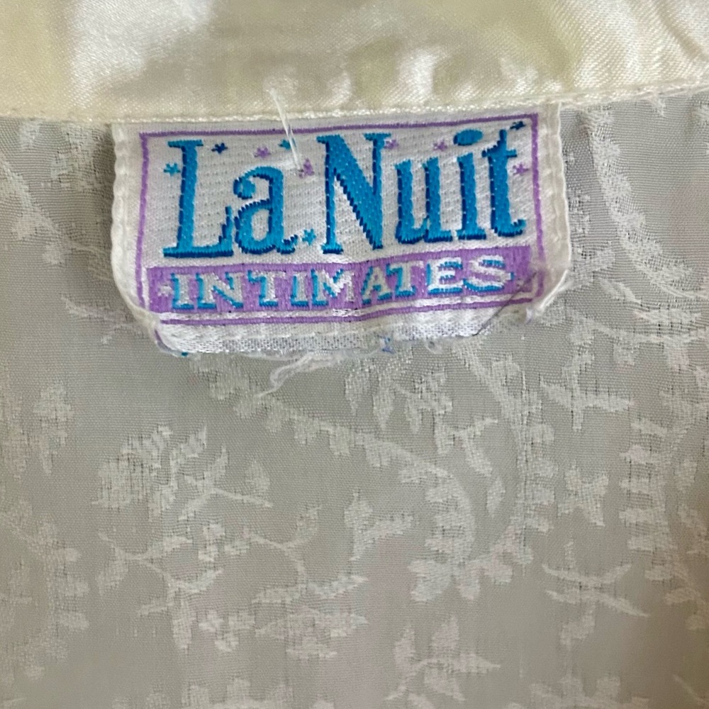 VINTAGE 90S LA NUIT Ivory Satin Jacquard Button Down Shirt Loungewear Top L / XL - Picture 4 of 14